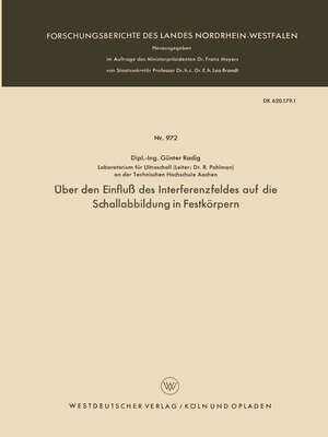cover image of Über den Einfluß des Interferenzfeldes auf die Schallabbildung in Festkörpern